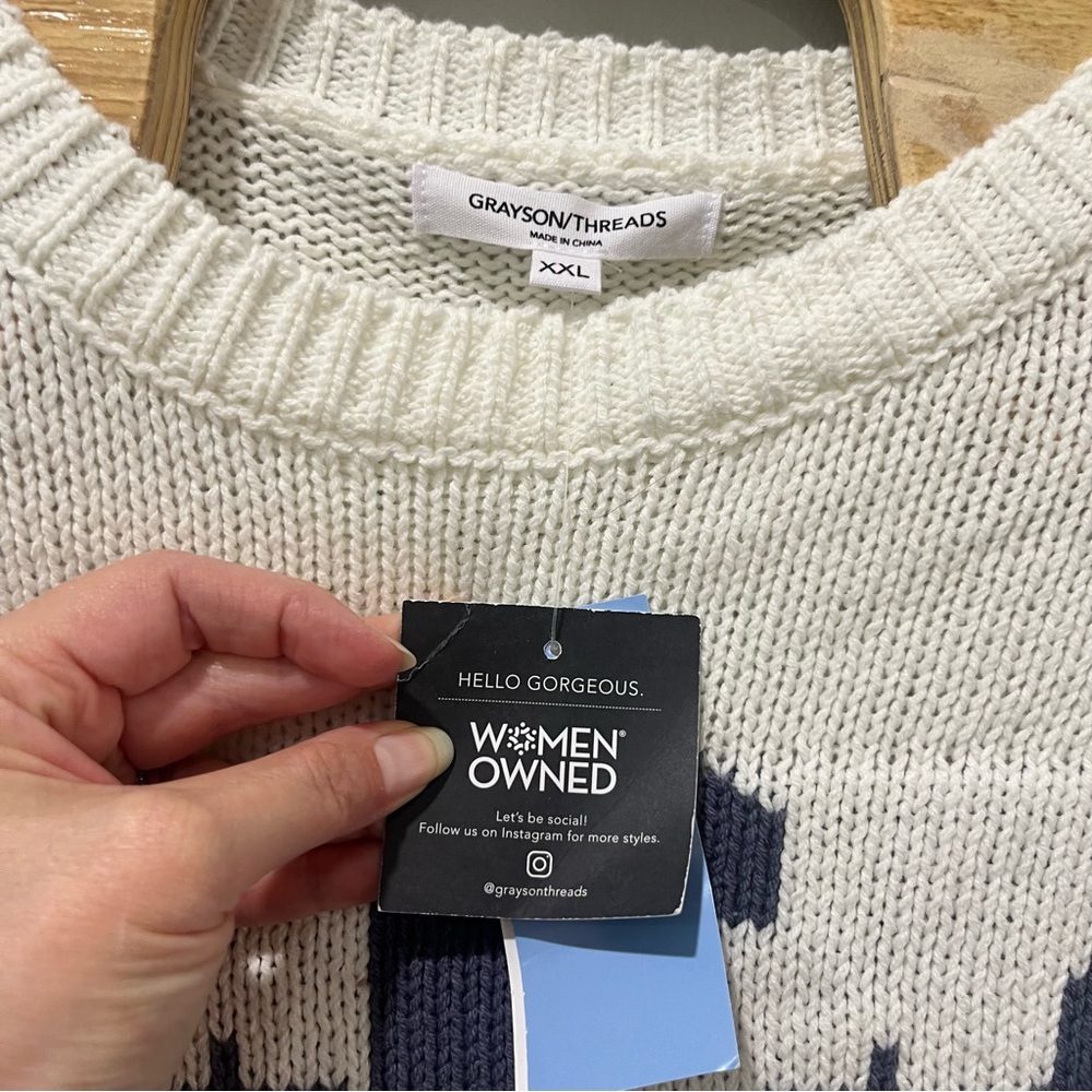 NEW Grayson Threads USA Graphic Sweater Off White Cropped Crop Knit XXL - Picture 4 of 7